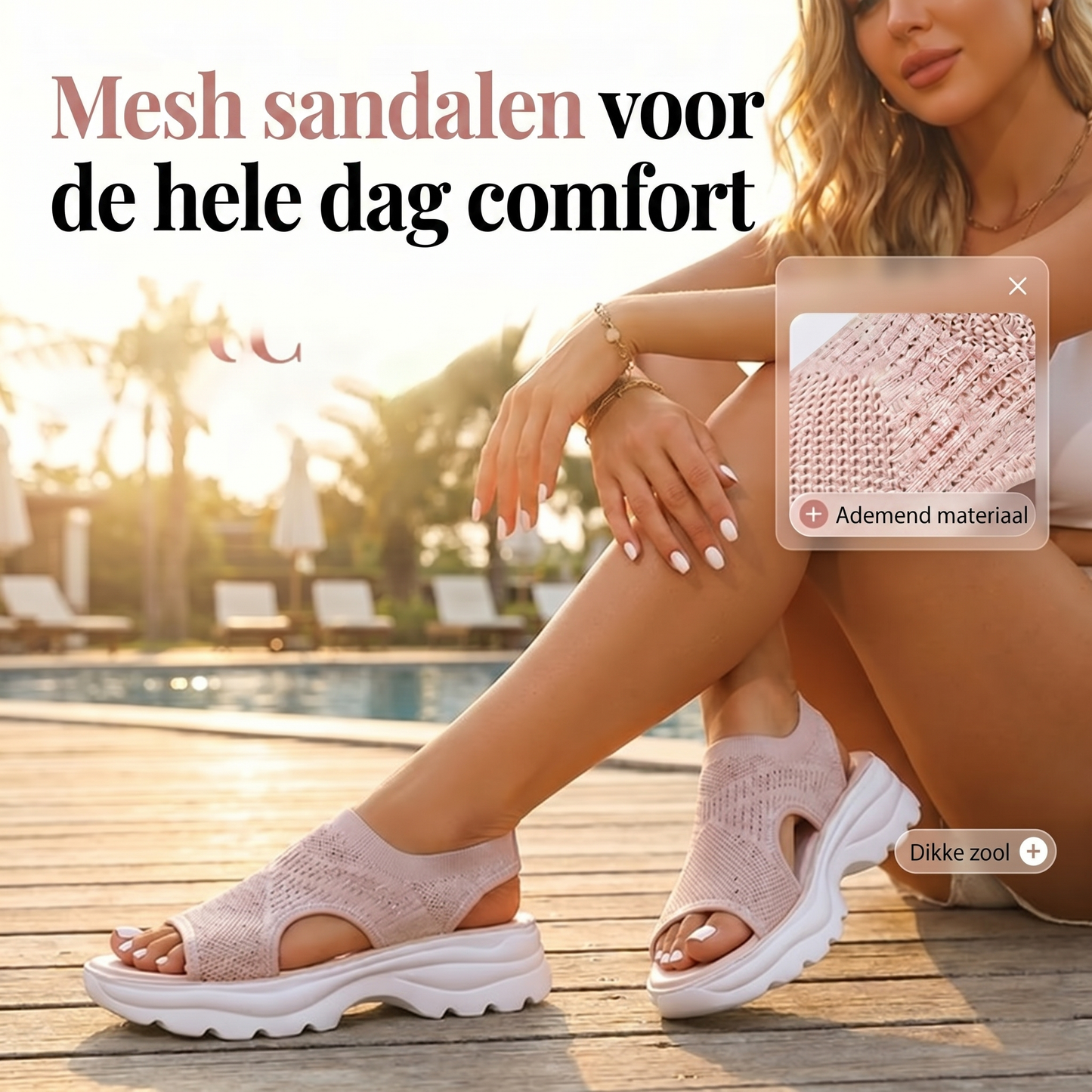 Ademend mesh plateau-sandaal voor dames