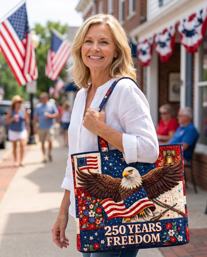 Woman carrying the USA Patriotic Eagle Tote Bag
